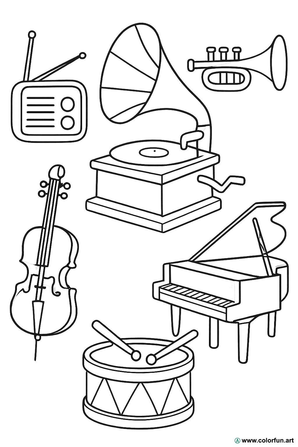 kolorowanka instrumenty muzyczne z epoki vintage